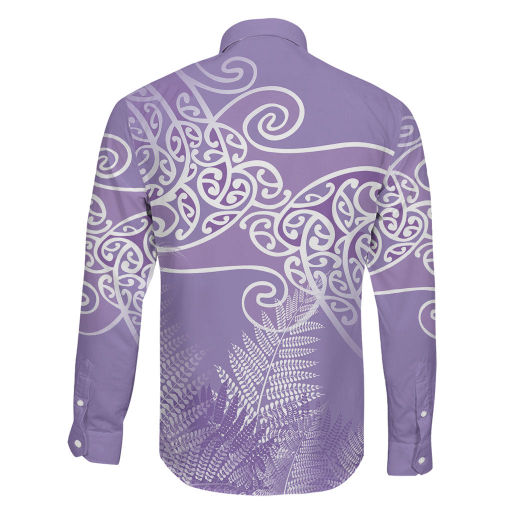 Aotearoa Maori Koru Curves Family Matching Mermaid Dress and Hawaiian Shirt Silver Ferns - Amethyst LT7 - Polynesian Pride