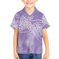 Aotearoa Maori Koru Curves Family Matching Summer Maxi Dress and Hawaiian Shirt Silver Ferns - Amethyst LT7 Son's Shirt Purple - Polynesian Pride