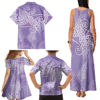 Aotearoa Maori Koru Curves Family Matching Tank Maxi Dress and Hawaiian Shirt Silver Ferns - Amethyst LT7 - Polynesian Pride