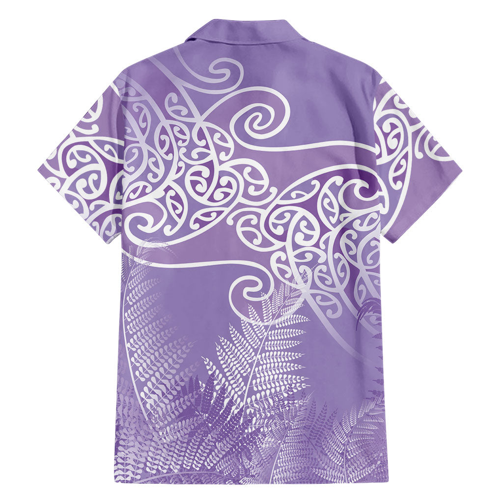 Aotearoa Maori Koru Curves Family Matching Tank Maxi Dress and Hawaiian Shirt Silver Ferns - Amethyst LT7 - Polynesian Pride