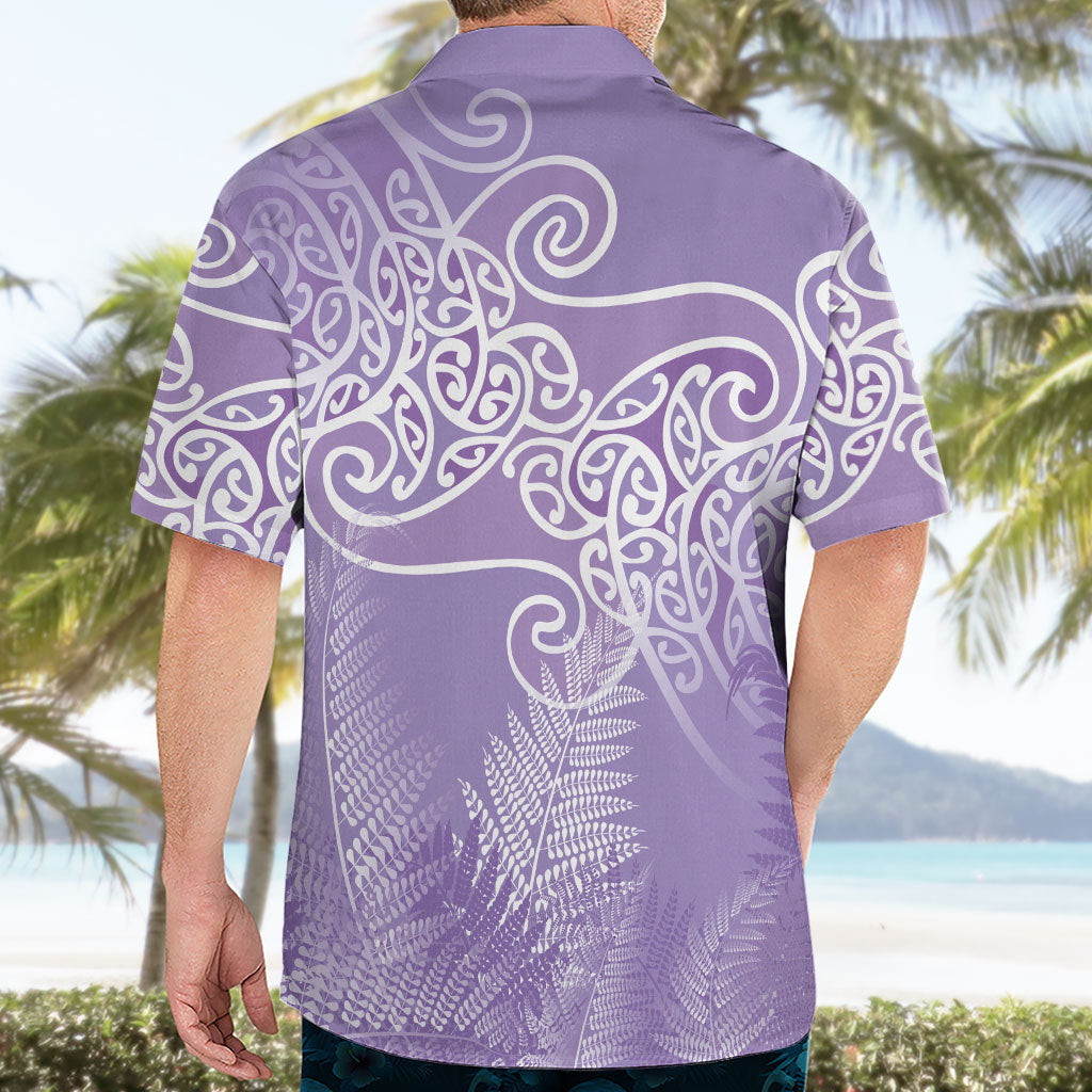 Aotearoa Maori Koru Curves Hawaiian Shirt Silver Ferns - Amethyst