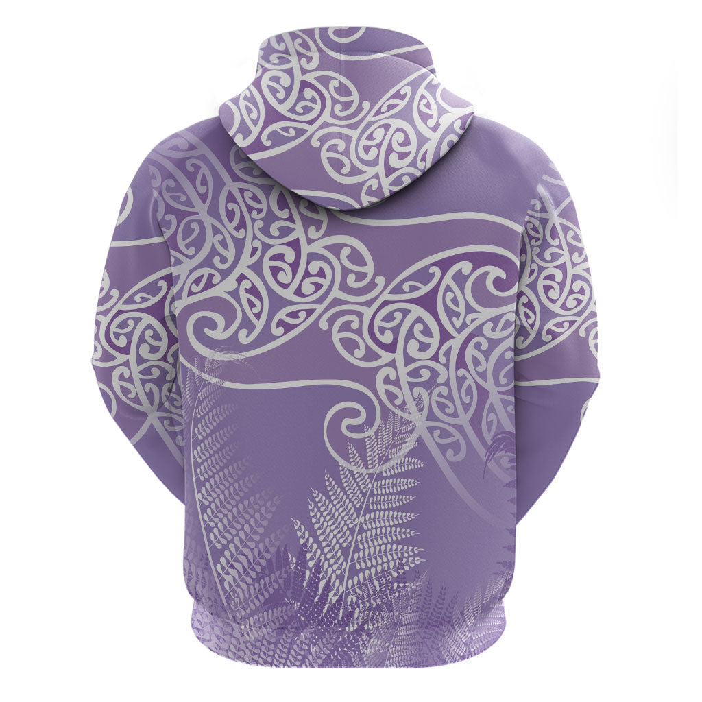 Aotearoa Maori Koru Curves Hoodie Silver Ferns - Amethyst