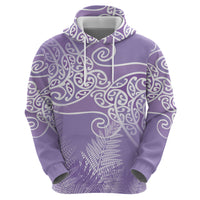 Aotearoa Maori Koru Curves Hoodie Silver Ferns - Amethyst