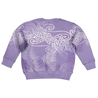 Aotearoa Maori Koru Curves Kid Ugly Christmas Sweater Silver Ferns - Amethyst LT7 - Polynesian Pride