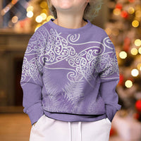 Aotearoa Maori Koru Curves Kid Ugly Christmas Sweater Silver Ferns - Amethyst LT7 - Polynesian Pride