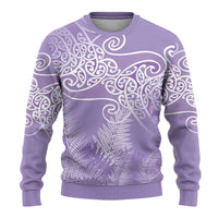 Aotearoa Maori Koru Curves Ugly Christmas Sweater Silver Ferns - Amethyst