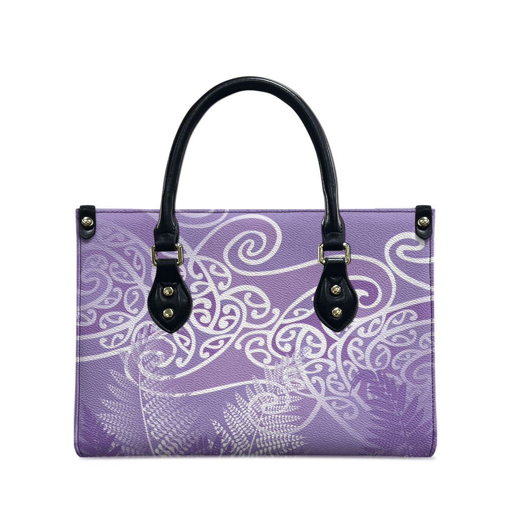 Aotearoa Maori Koru Curves Leather Bag Silver Ferns - Amethyst