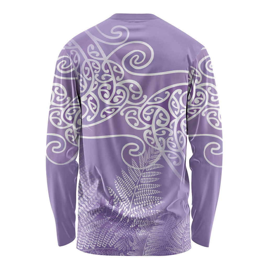 Aotearoa Maori Koru Curves Long Sleeve Shirt Silver Ferns - Amethyst