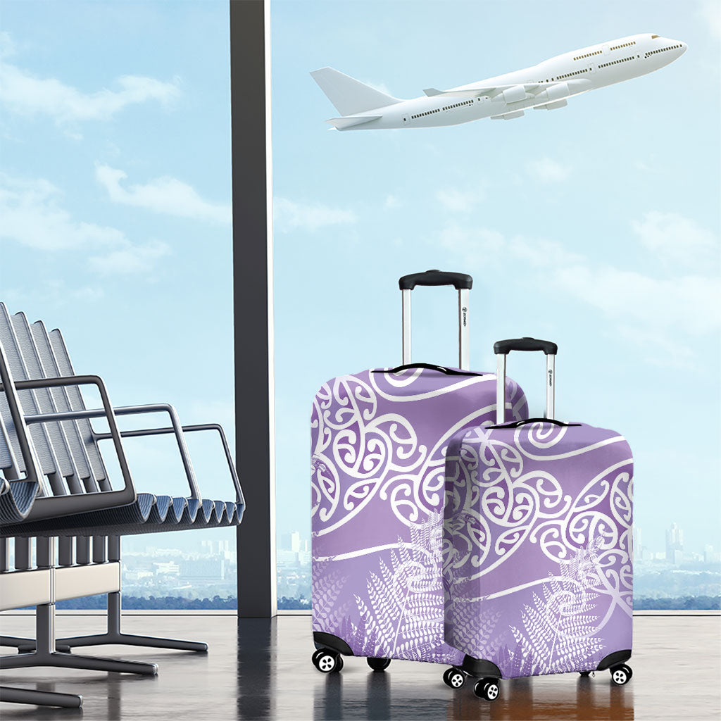 Aotearoa Maori Koru Curves Luggage Cover Silver Ferns - Amethyst