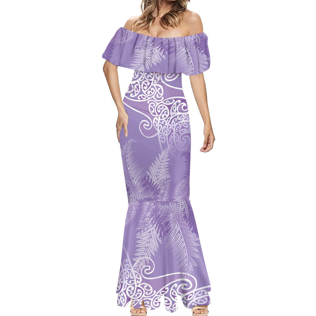 Aotearoa Maori Koru Curves Mermaid Dress Silver Ferns - Amethyst