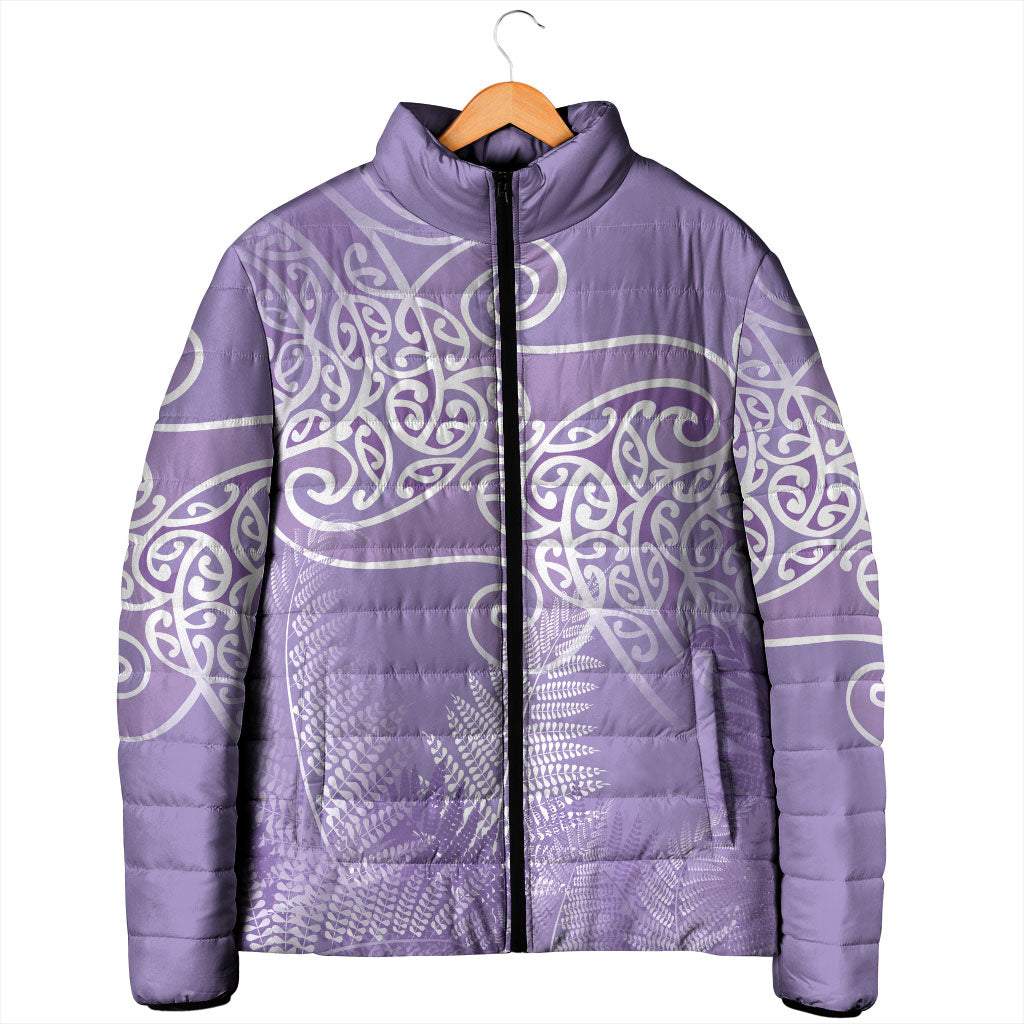 Aotearoa Maori Koru Curves Padded Jacket Silver Ferns - Amethyst
