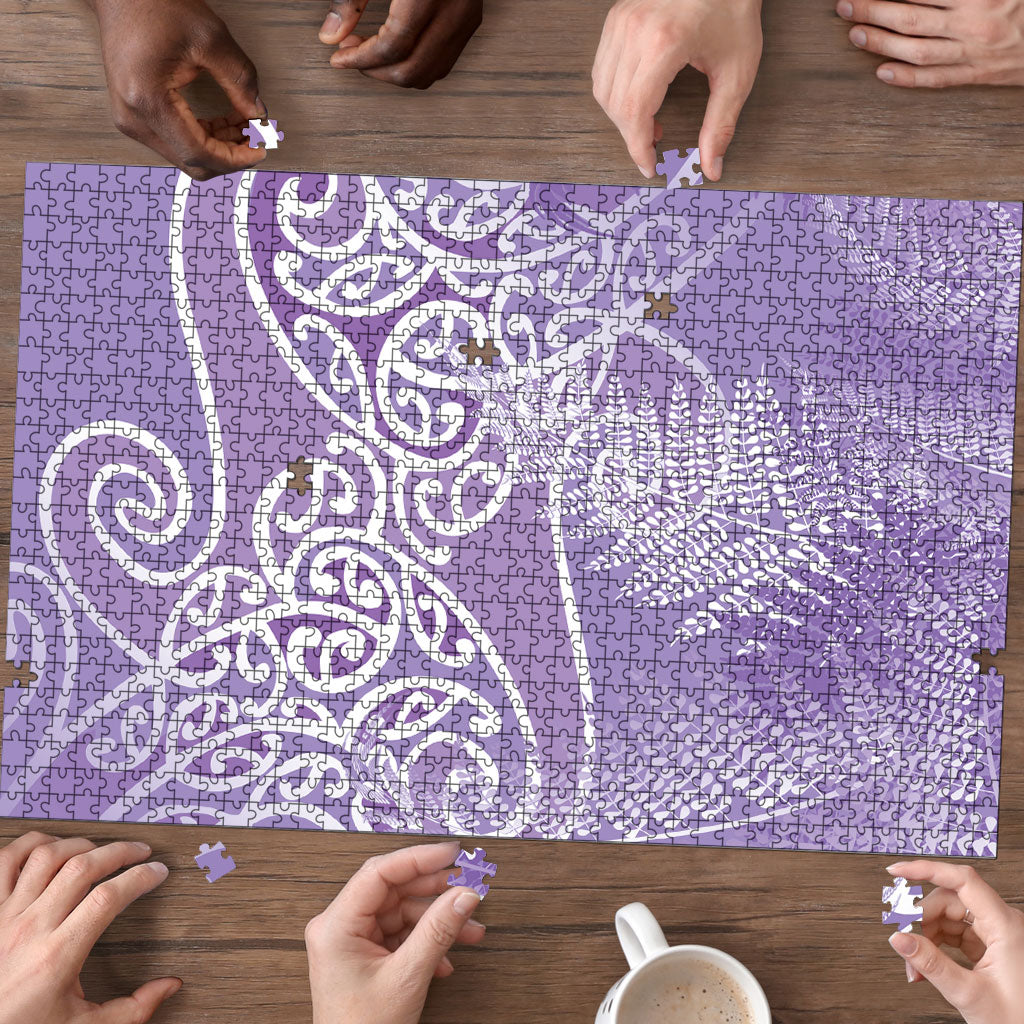 Aotearoa Maori Koru Curves Puzzle Silver Ferns - Amethyst