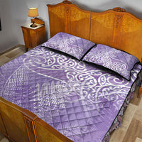 Aotearoa Maori Koru Curves Quilt Bed Set Silver Ferns - Amethyst