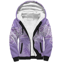 Aotearoa Maori Koru Curves Sherpa Hoodie Silver Ferns - Amethyst