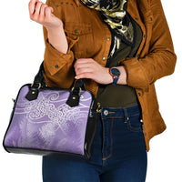 Aotearoa Maori Koru Curves Shoulder Handbag Silver Ferns - Amethyst