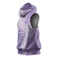 Aotearoa Maori Koru Curves Sleeveless Hoodie Silver Ferns - Amethyst
