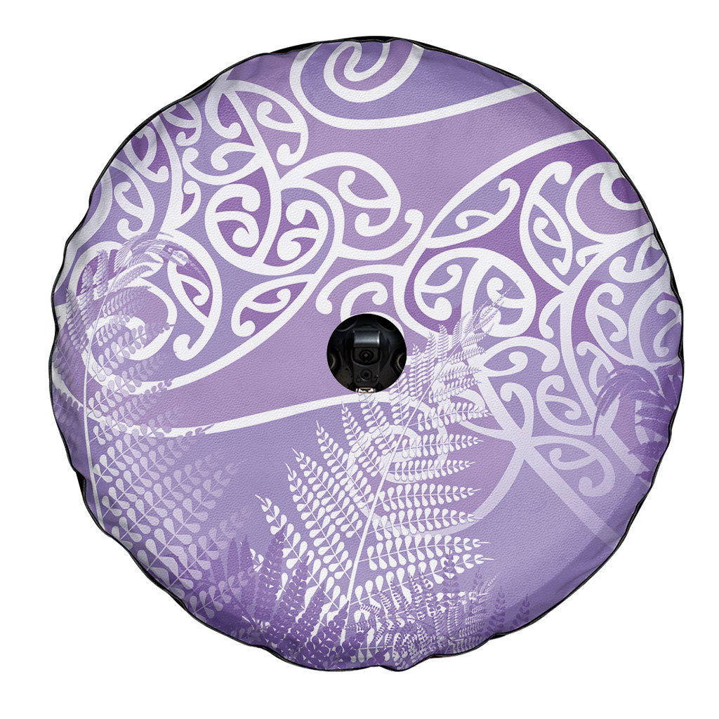 Aotearoa Maori Koru Curves Spare Tire Cover Silver Ferns - Amethyst