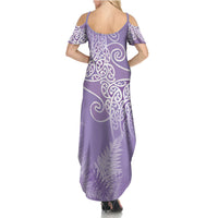 Aotearoa Maori Koru Curves Summer Maxi Dress Silver Ferns - Amethyst