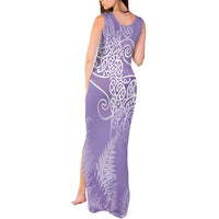Aotearoa Maori Koru Curves Tank Maxi Dress Silver Ferns - Amethyst