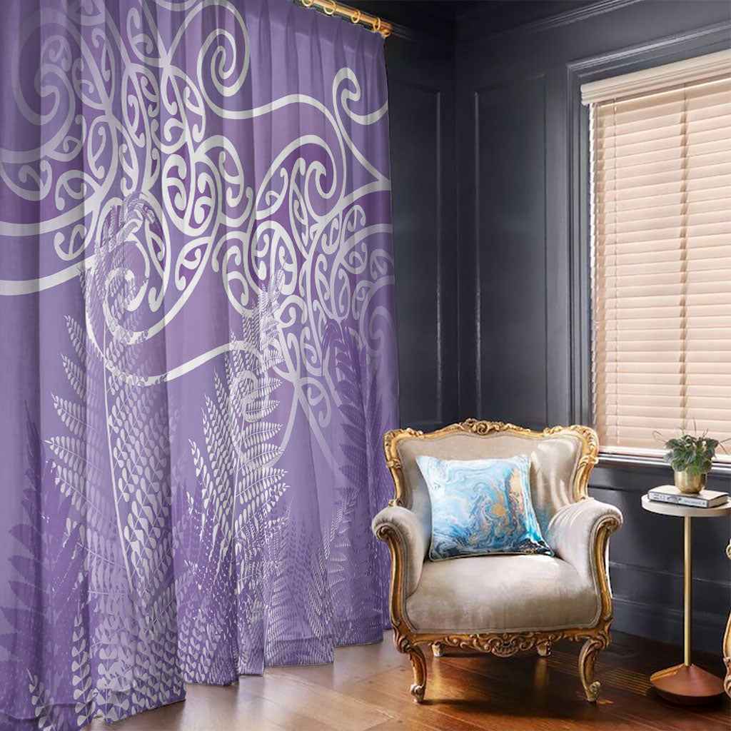 Aotearoa Maori Koru Curves Window Curtain Silver Ferns - Amethyst