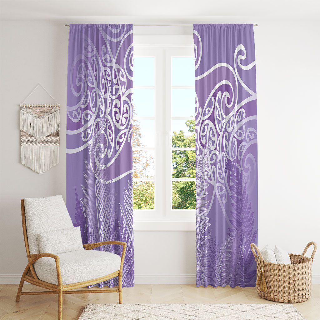 Aotearoa Maori Koru Curves Window Curtain Silver Ferns - Amethyst