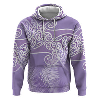 Aotearoa Maori Koru Curves Zip Hoodie Silver Ferns - Amethyst