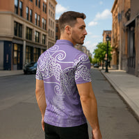 Aotearoa Maori Koru Curves Zipper Polo Shirt Silver Ferns - Amethyst