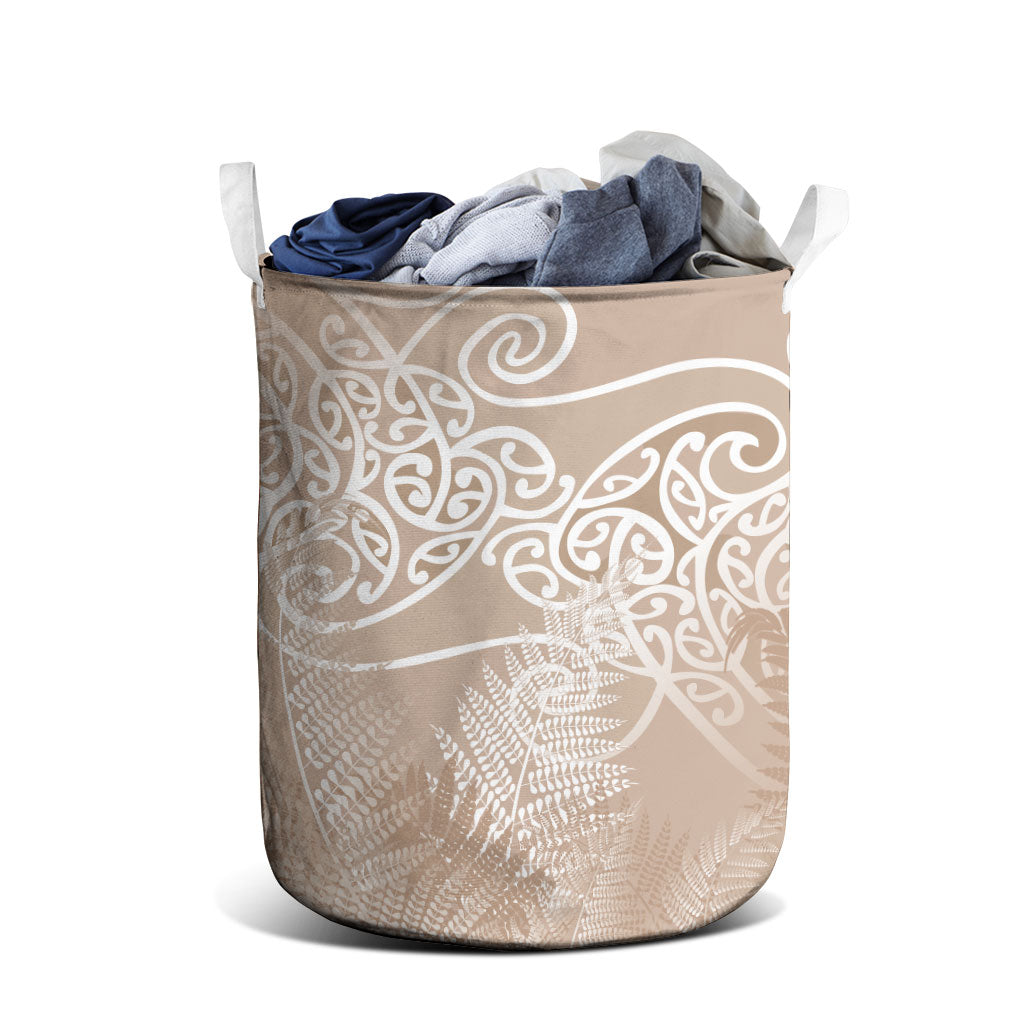 Aotearoa Maori Koru Curves Laundry Basket Silver Ferns - Mocha