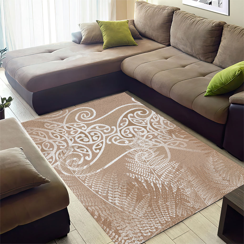 Aotearoa Maori Koru Curves Area Rug Silver Ferns - Mocha