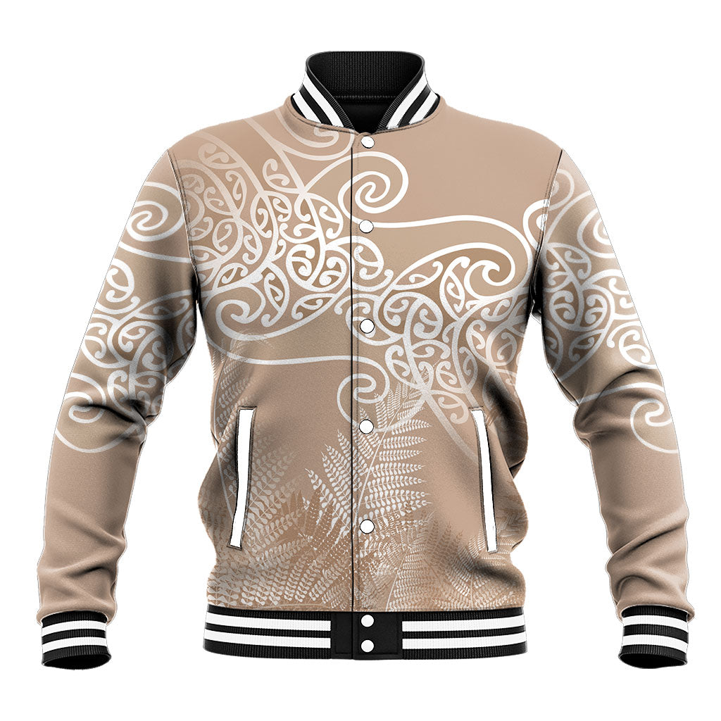Aotearoa Maori Koru Curves Baseball Jacket Silver Ferns - Mocha