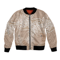 Aotearoa Maori Koru Curves Bomber Jacket Silver Ferns - Mocha
