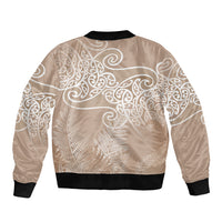 Aotearoa Maori Koru Curves Bomber Jacket Silver Ferns - Mocha