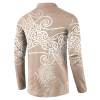 Aotearoa Maori Koru Curves Button Sweatshirt Silver Ferns - Mocha