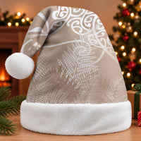 Aotearoa Maori Koru Curves Christmas Santa Hat Silver Ferns - Mocha LT7 Without Fur Beige - Polynesian Pride