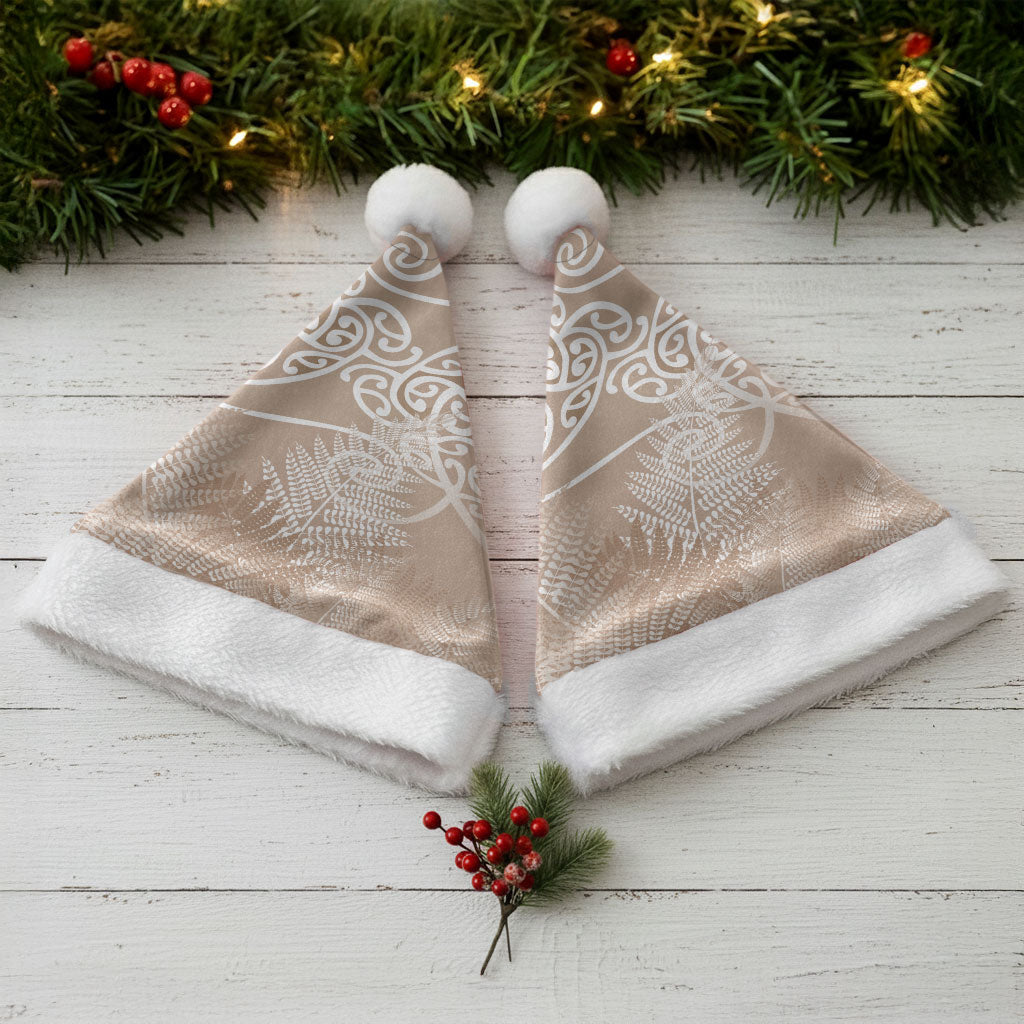 Aotearoa Maori Koru Curves Christmas Santa Hat Silver Ferns - Mocha LT7 - Polynesian Pride