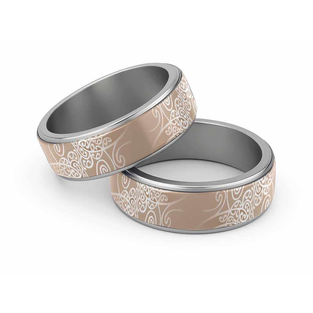 Aotearoa Maori Koru Curves Classic Ring Silver Ferns - Mocha