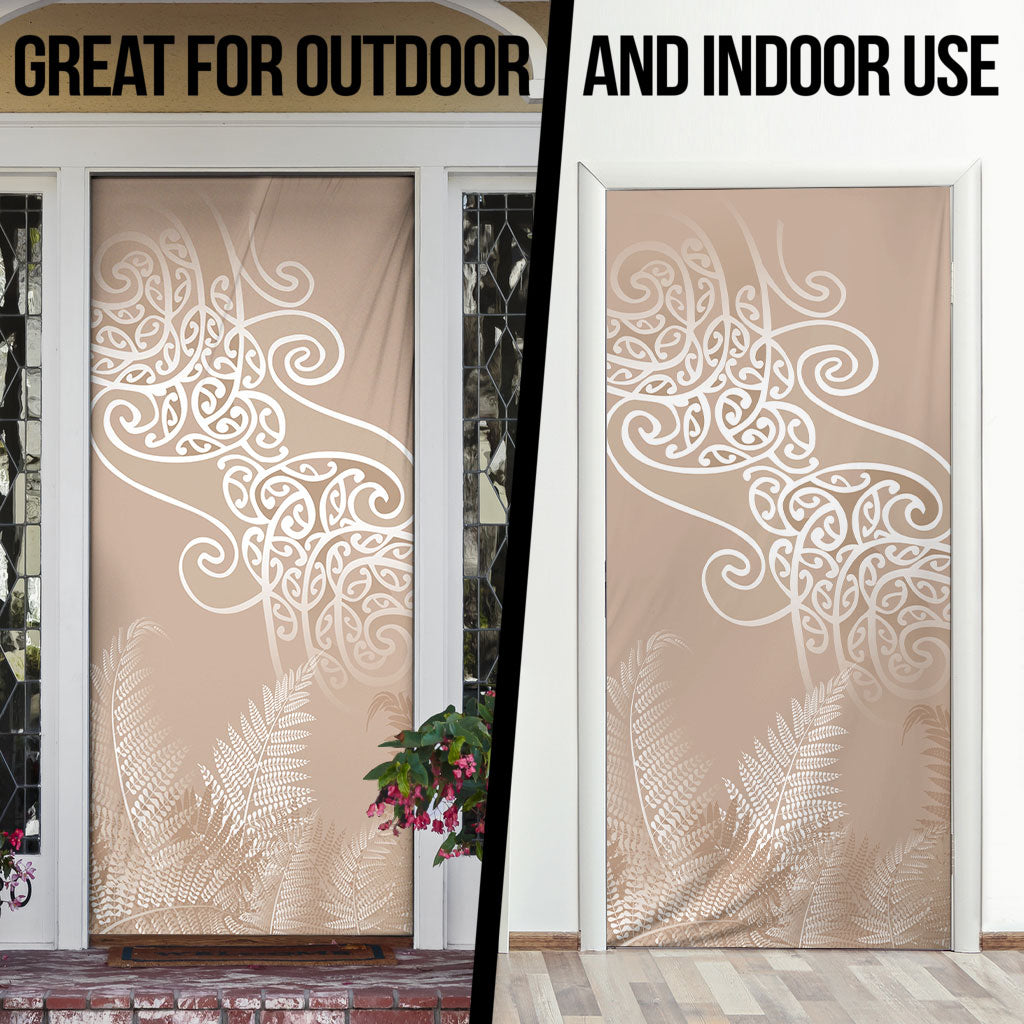 Aotearoa Maori Koru Curves Door Cover Silver Ferns - Mocha