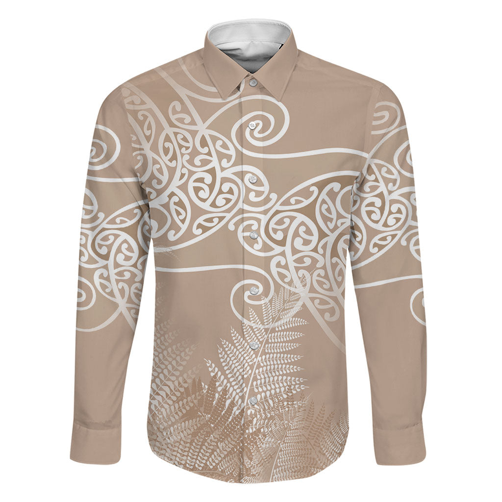 Aotearoa Maori Koru Curves Family Matching Puletasi and Hawaiian Shirt Silver Ferns - Mocha