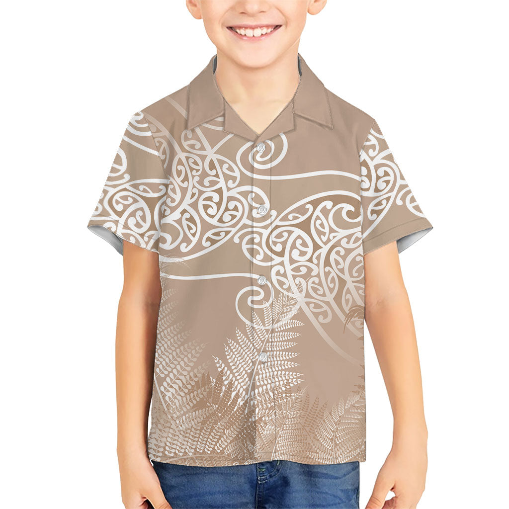 Aotearoa Maori Koru Curves Family Matching Puletasi and Hawaiian Shirt Silver Ferns - Mocha