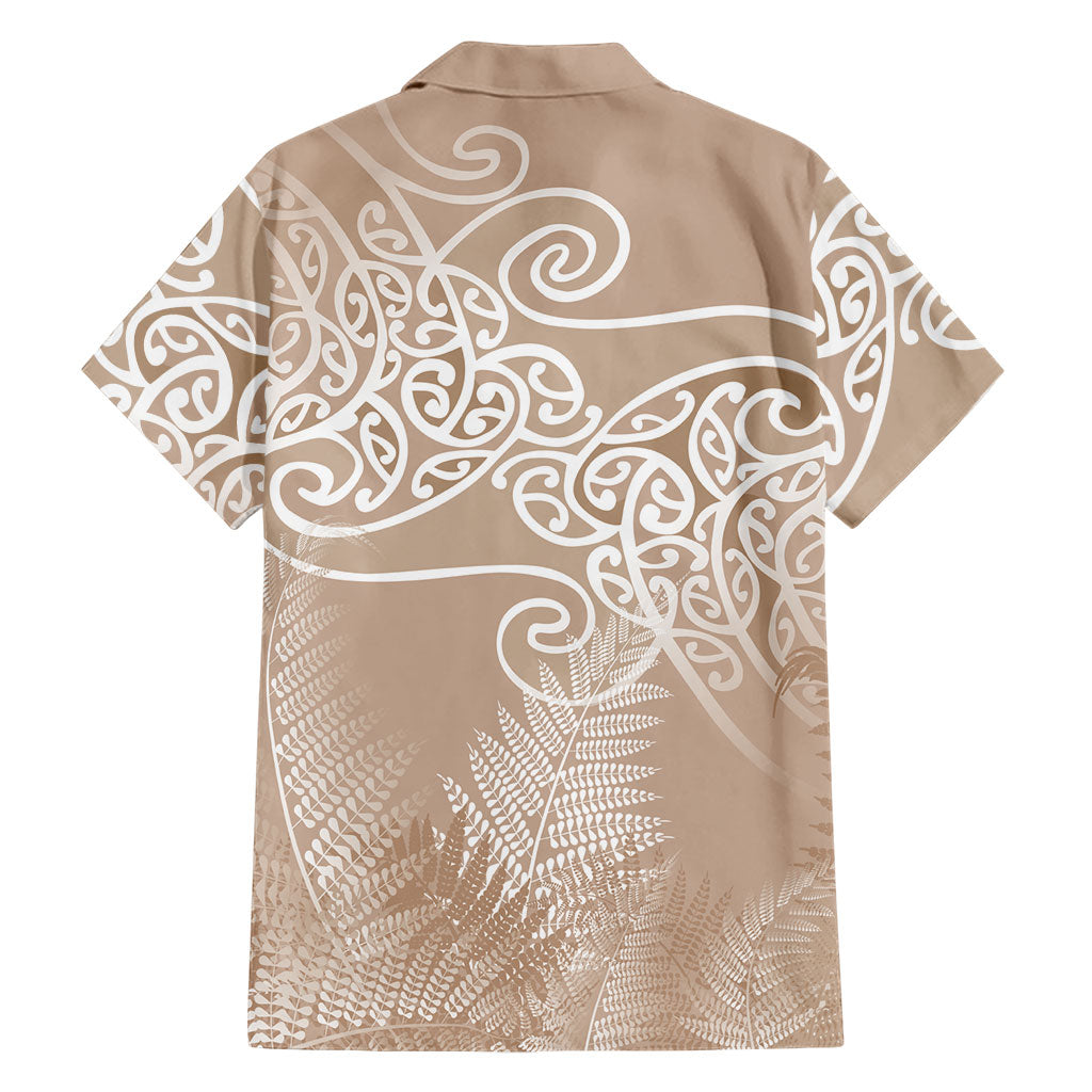 Aotearoa Maori Koru Curves Family Matching Short Sleeve Bodycon Dress and Hawaiian Shirt Silver Ferns - Mocha LT7 - Polynesian Pride