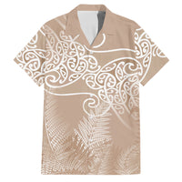 Aotearoa Maori Koru Curves Family Matching Summer Maxi Dress and Hawaiian Shirt Silver Ferns - Mocha LT7 Dad's Shirt - Short Sleeve Beige - Polynesian Pride