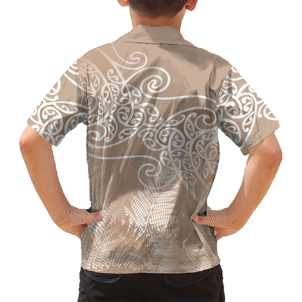 Aotearoa Maori Koru Curves Family Matching Tank Maxi Dress and Hawaiian Shirt Silver Ferns - Mocha LT7 - Polynesian Pride