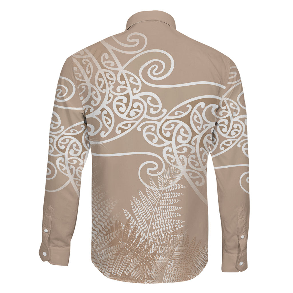 Aotearoa Maori Koru Curves Family Matching Tank Maxi Dress and Hawaiian Shirt Silver Ferns - Mocha LT7 - Polynesian Pride