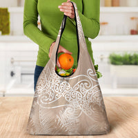 Aotearoa Maori Koru Curves Grocery Bag Silver Ferns - Mocha