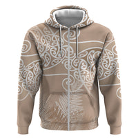 Aotearoa Maori Koru Curves Hoodie Silver Ferns - Mocha