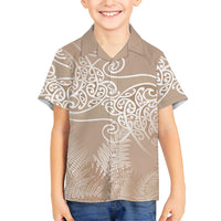 Aotearoa Maori Koru Curves Kid Hawaiian Shirt Silver Ferns - Mocha