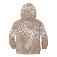 Aotearoa Maori Koru Curves Kid Hoodie Silver Ferns - Mocha