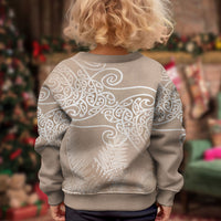 Aotearoa Maori Koru Curves Kid Ugly Christmas Sweater Silver Ferns - Mocha LT7 - Polynesian Pride