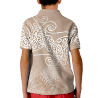 Aotearoa Maori Koru Curves Kid Polo Shirt Silver Ferns - Mocha