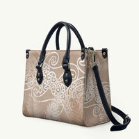 Aotearoa Maori Koru Curves Leather Bag Silver Ferns - Mocha